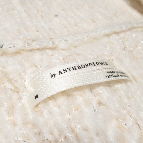 By Anthropologie Fringed Pullover Sweater Ivory White w/ Shimmer - Medium. - Picture 14 of 16